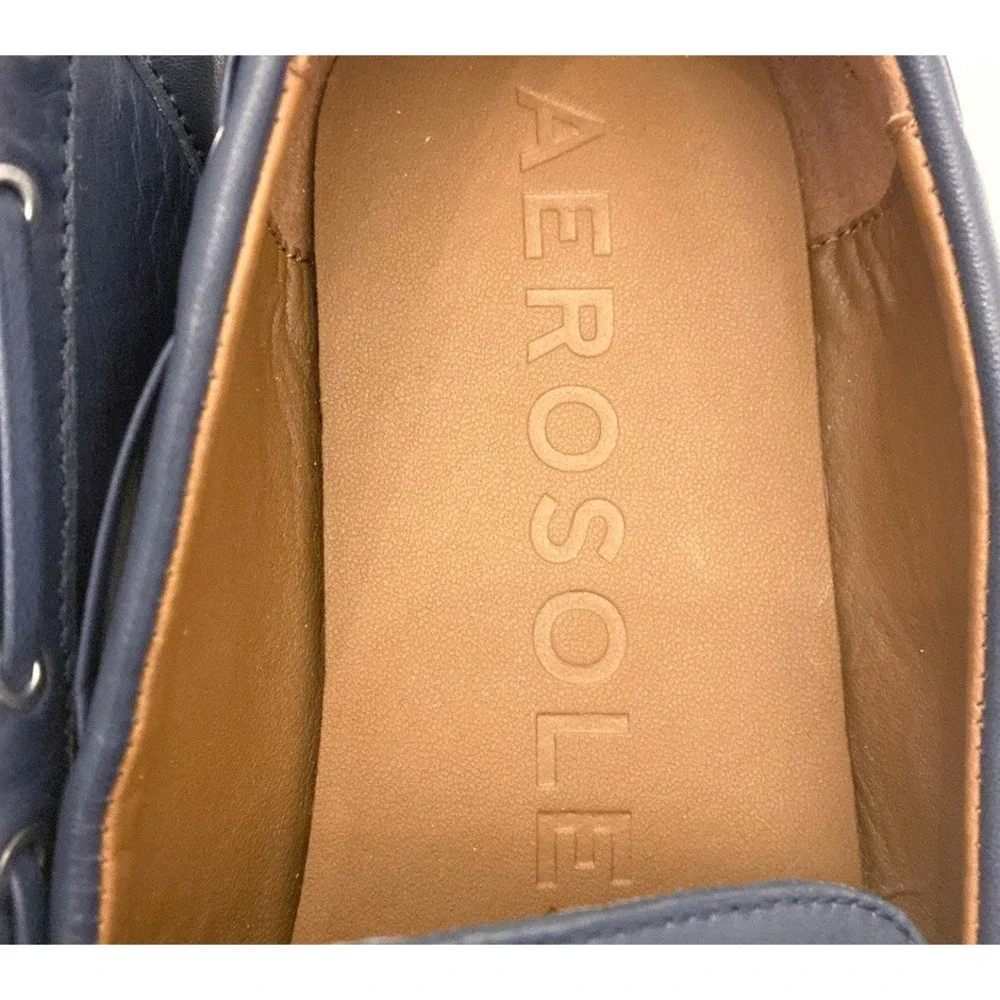 Aerosoles Barita Boat Shoes Navy Blue Leather Slip On Womens 8.5 M Comfort